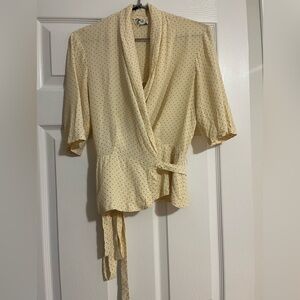 Polka Dot Wrap Blouse vintage top butter yellow size S short sleeve retro blouse